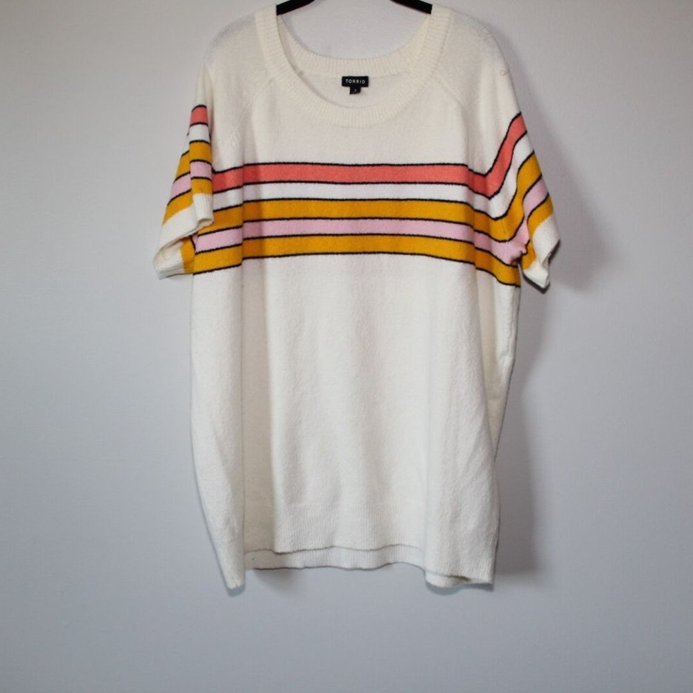 Torrid Vegan Cashmere Pullover Stripe Short Sleeve Sweater Plus Size 4 4X H13686 - Picture 8 of 11